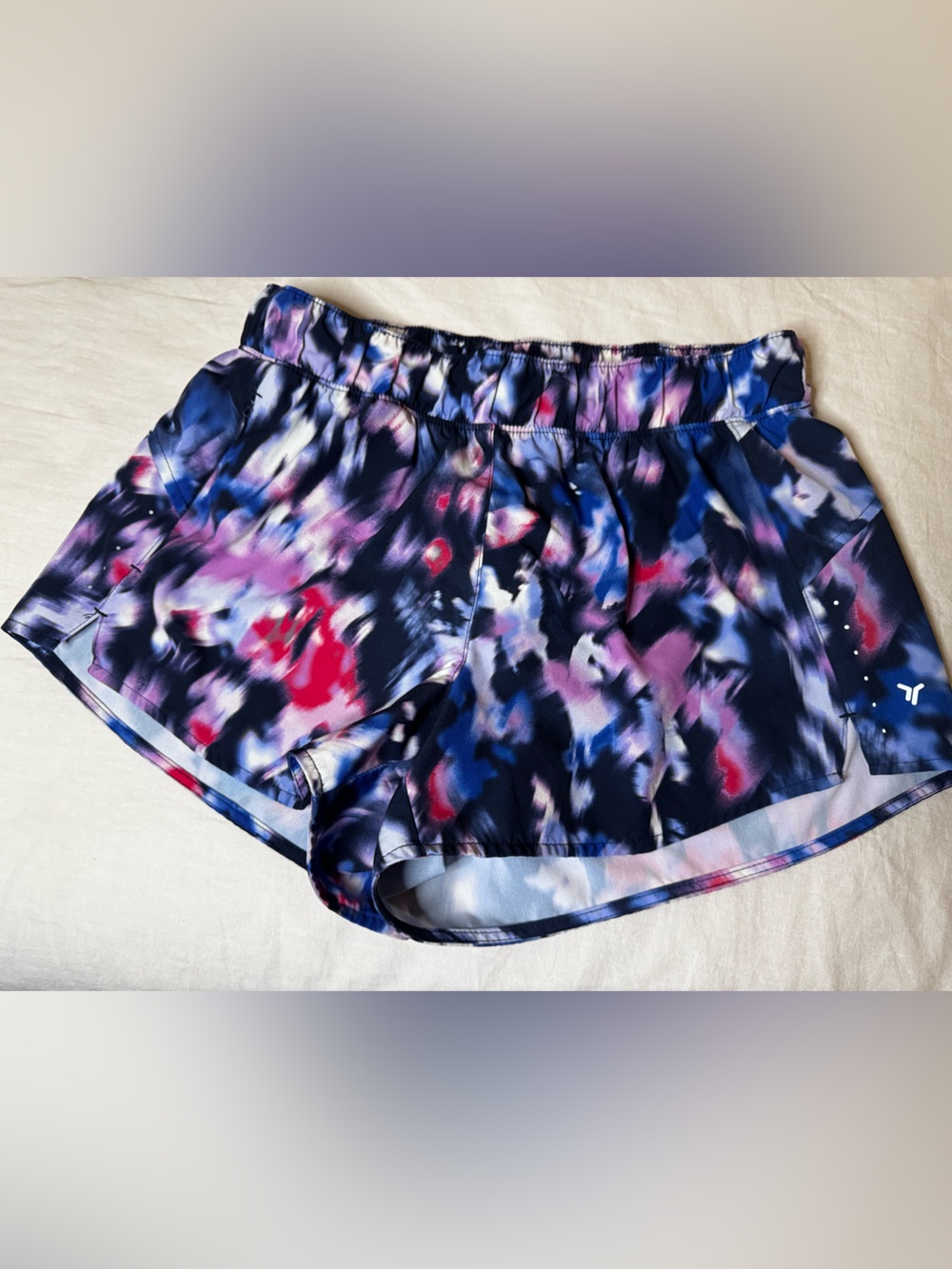 Old Navy EUC Small Athletic Running Shorts Blue Pink Abstract Watercolor Print